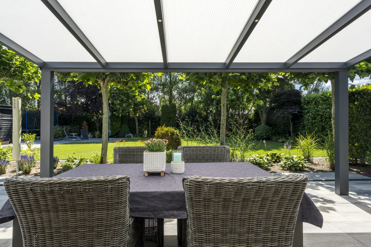 Giallo veranda fitted to a red brick house