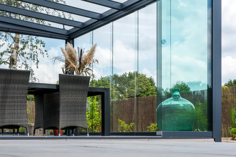 Skyline aluminium glass room seen from the garden