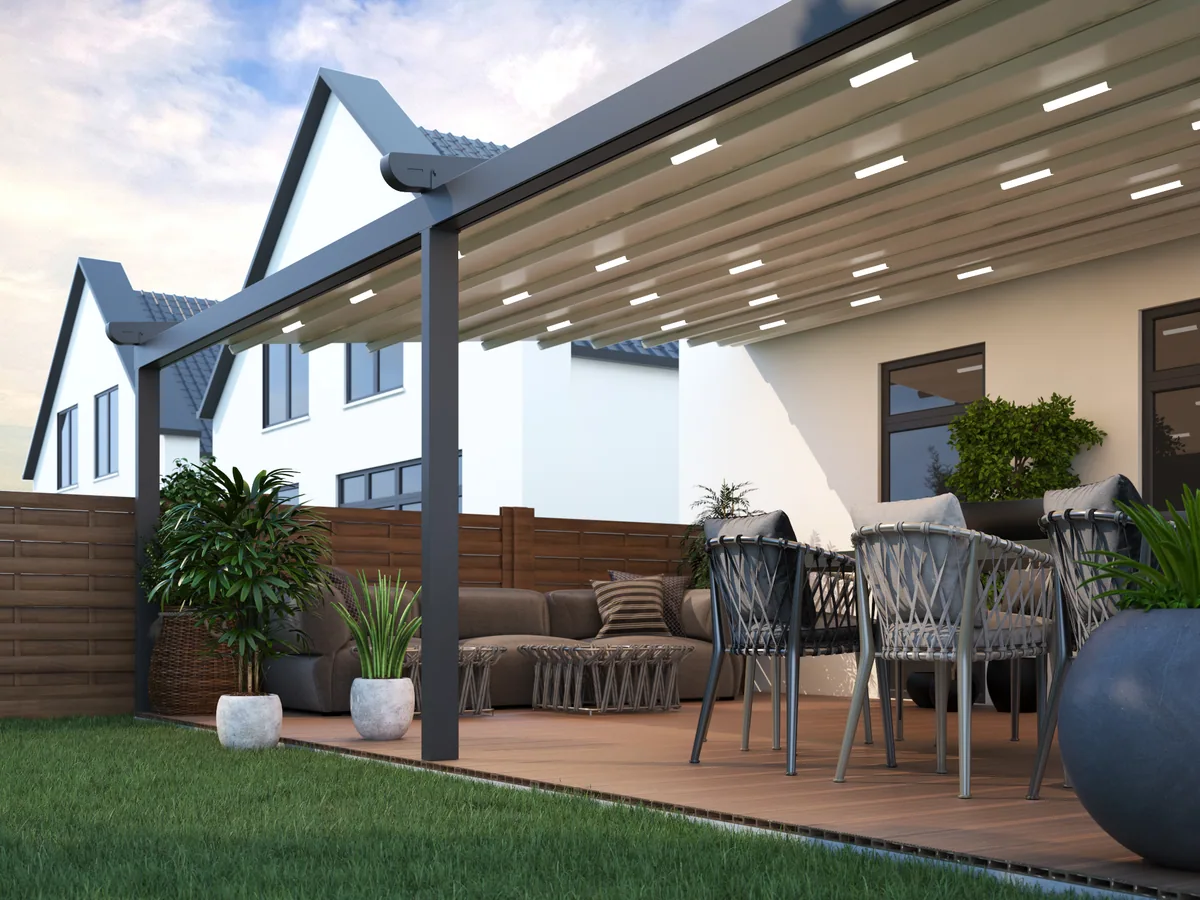Verdeca pergola over a decked terrace